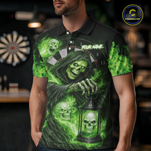 Load image into Gallery viewer, Green Grim Reaper Flame Darts Shirt For Men Custom Skull Darts League Jersey Team Polo &amp; 1/4 Zip TDM5561