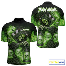 Load image into Gallery viewer, Green Grim Reaper Flame Darts Shirt For Men Custom Skull Darts League Jersey Team Polo &amp; 1/4 Zip TDM5561