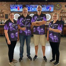 Load image into Gallery viewer, Purple Grim Reaper Flame Darts Shirt For Men Custom Skull Darts League Jersey Team Polo &amp; 1/4 Zip TDM5562