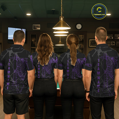 Black And Purple Funny Skeleton Billiard Polo & 1/4 Zip For Men Custom Billiard Pool Team Jersey TDM5798