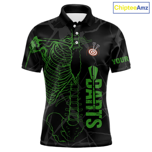 Black And Green Funny Skeleton Darts Polo & 1/4 Zip Custom Darts Shirt For Men Darts Team Jersey TDM5799