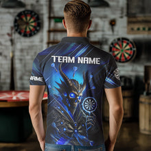 Load image into Gallery viewer, Personalized Blue Glowing Grim Reaper Dart Shirt Polo, Quarter Zip For Men Custom Skull Dart Jersey TDM3640
