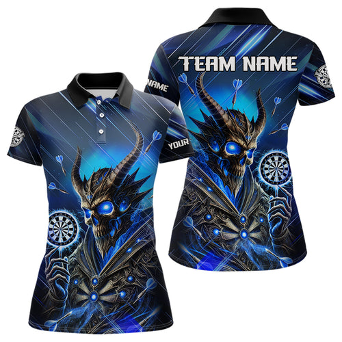 Personalized Blue Glowing Grim Reaper Dart Shirt Polo, Quarter Zip For Women Custom Skull Dart Jersey TDM3640
