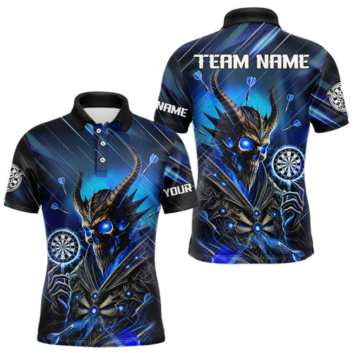 Personalized Blue Glowing Grim Reaper Dart Shirt Polo, Quarter Zip For Men Custom Skull Dart Jersey TDM3640
