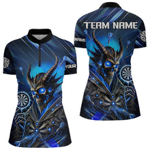 Load image into Gallery viewer, Personalized Blue Glowing Grim Reaper Dart Shirt Polo, Quarter Zip For Women Custom Skull Dart Jersey TDM3640