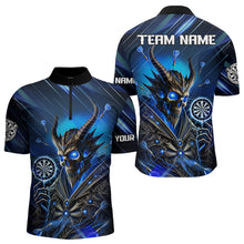Load image into Gallery viewer, Personalized Blue Glowing Grim Reaper Dart Shirt Polo, Quarter Zip For Men Custom Skull Dart Jersey TDM3640