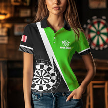 Load image into Gallery viewer, Black And Green Grunge Dartboard Women Darts Polo &amp; Quarter Zip For Women Custom Dart Jersey Uniform TDM3644