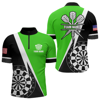 Black And Green Grunge Dartboard Men Darts Polo & Quarter Zip For Men Custom Dart Jersey Uniform TDM3644