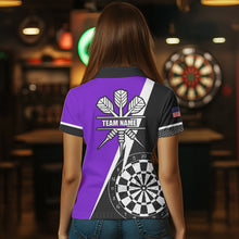 Load image into Gallery viewer, Black And Purple Grunge Dartboard Women Darts Polo &amp; Quarter Zip For Women Custom Dart Jersey Uniform TDM3645