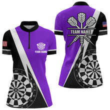 Load image into Gallery viewer, Black And Purple Grunge Dartboard Women Darts Polo &amp; Quarter Zip For Women Custom Dart Jersey Uniform TDM3645
