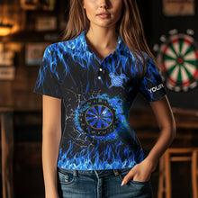 Load image into Gallery viewer, Blue Flaming Dart Shirt With Pocket Option For Women Custom Dart Team Jersey TDM3791