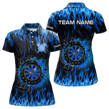 Load image into Gallery viewer, Blue Flaming Dart Shirt With Pocket Option For Women Custom Dart Team Jersey TDM3791