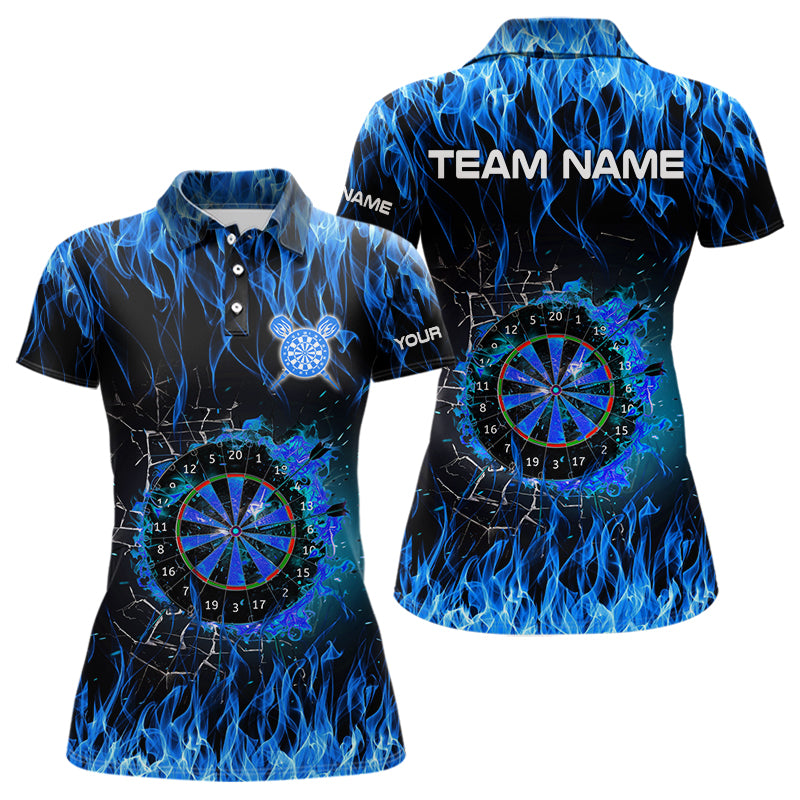 Blue Flaming Dart Shirt With Pocket Option For Women Custom Dart Team Jersey TDM3791