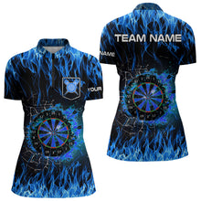 Load image into Gallery viewer, Blue Flaming Dart Shirt With Pocket Option For Women Custom Dart Team Jersey TDM3791