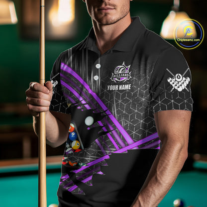 Personalized Billiard Shirts For Men Custom 8 Ball Pool Team Jersey Polo & 1/4 Zip | Purple TDM6173