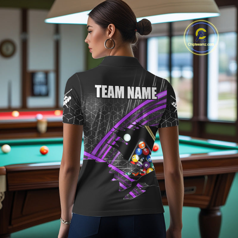 Personalized Billiard Shirts For Women Custom 8 Ball Pool Team Jersey Polo & 1/4 Zip | Purple TDM6173