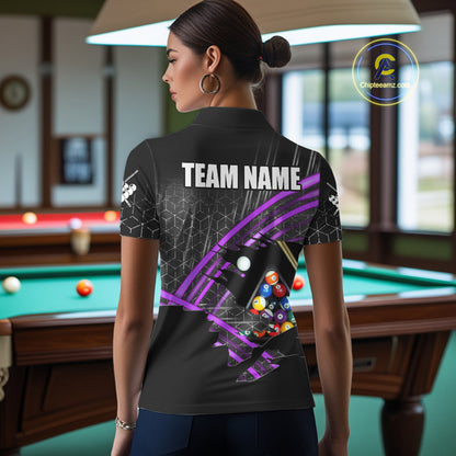 Personalized Billiard Shirts For Women Custom 8 Ball Pool Team Jersey Polo & 1/4 Zip | Purple TDM6173