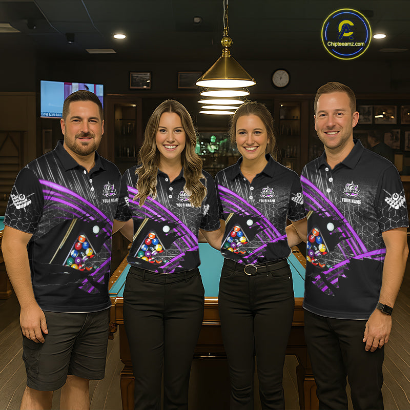 Personalized Billiard Shirts For Men Custom 8 Ball Pool Team Jersey Polo & 1/4 Zip | Purple TDM6173