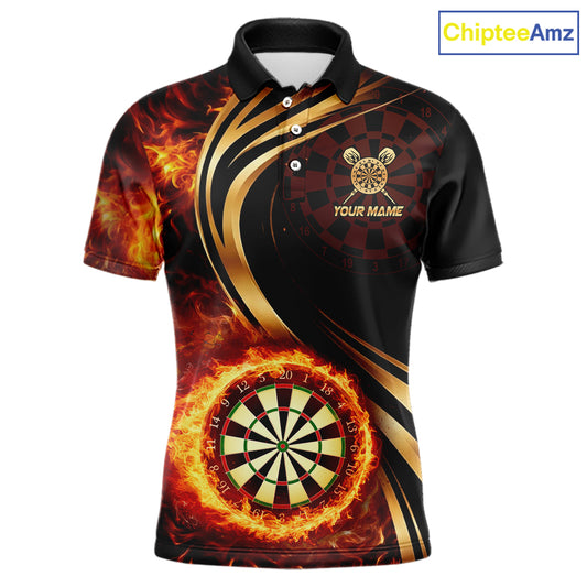 Personalized Fire Flame Darts Shirt For Men Custom Golden Darts Team Jersey Polo & 1/4 Zip TDM6174