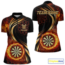 Load image into Gallery viewer, Personalized Fire Flame Darts Shirt For Women Custom Golden Darts Team Jersey Polo &amp; 1/4 Zip TDM6174