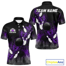 Load image into Gallery viewer, Black And Purple Custom Butterfly Bowling Shirt For Men, Bowling Team Jersey Polo &amp; 1/4 Zip Shirt TDM6180
