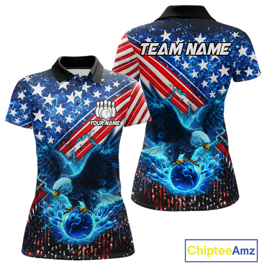 Bowling Jersey with American flag design and eagle graphics, featuring customizable your name & team name