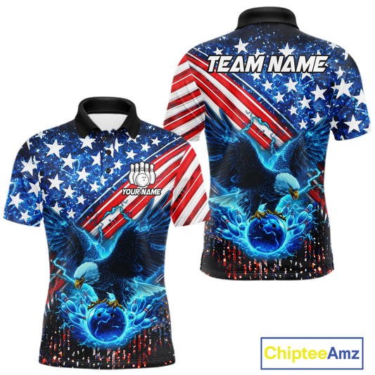 Bowling Jersey with American flag design and eagle graphics, featuring customizable your name & team name