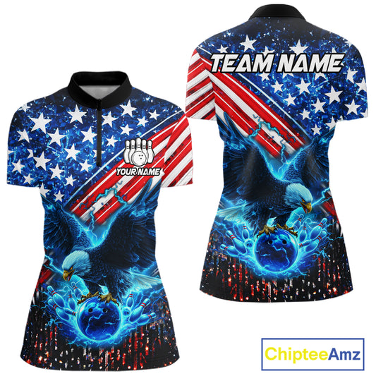Bowling Jersey with American flag design and eagle graphics, featuring customizable your name & team name