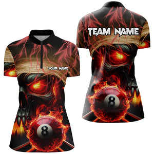 Skull Burning 8 Ball Pool Fire Custom 3D Printed Billiard Shirts For Women, Flame Billiard Jerseys TDM2339