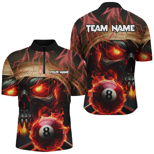 Skull Burning 8 Ball Pool Fire Custom 3D Printed Billiard Shirts For Men, Flame Billiard Jerseys TDM2339