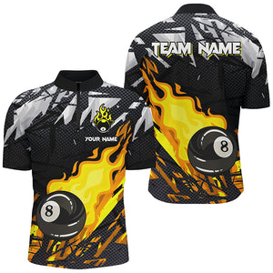 Yellow 8 Ball Fire Flame Grunge Pattern Custom Billiard Shirts For Men, 8 Ball Pool Jerseys Outfit TDM2342