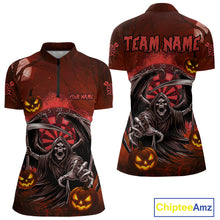 Load image into Gallery viewer, Funny Red Grim Reaper Halloween Darts Shirt For Women Custom Darts Jersey Team Polo &amp; Quarter Zip TDM4665