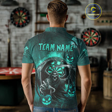 Load image into Gallery viewer, Turquoise Grim Reaper Halloween Darts Shirt For Men Custom Darts Jersey Team Polo &amp; Quarter Zip TDM4666