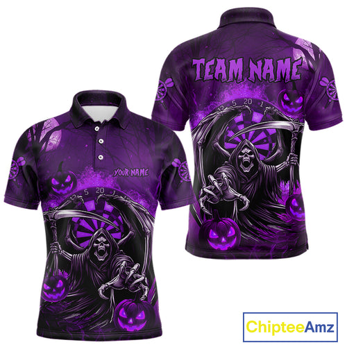 Funny Purple Grim Reaper Halloween Darts Shirt For Men Custom Darts Jersey Team Polo & Quarter Zip TDM4667