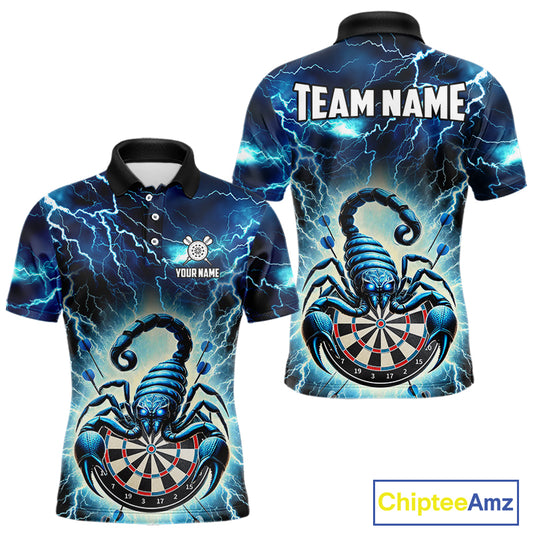 Blue Lightning Thunder Scorpion Darts Shirt For Men Custom Darts Jersey Team Polo & 1/4 Zip TDM4870
