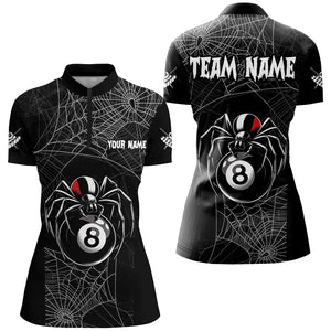 Funny Spider Web 8 Ball Pool Black Billiard Shirts For Women Custom Spider Billiard Halloween Shirts TDM2587