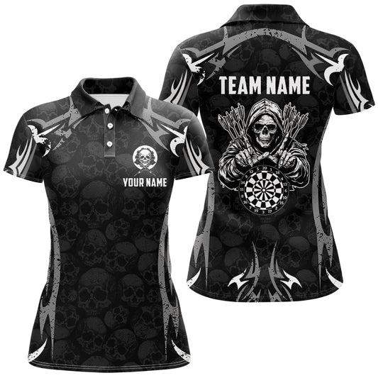 Black Grey Grim Reaper Skull Pattern Custom Darts Shirts For Women,  Darts Team Jerseys TDM2594