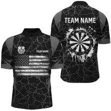 Load image into Gallery viewer, Personalized Black White Retro US Flag Patriotic Men Dart Shirts, Crack Pattern Grunge Dart Jerseys TDM2596