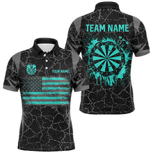 Load image into Gallery viewer, Personalized Turquoise Retro US Flag Patriotic Men Dart Shirts, Crack Pattern Grunge Dart Jerseys TDM2597
