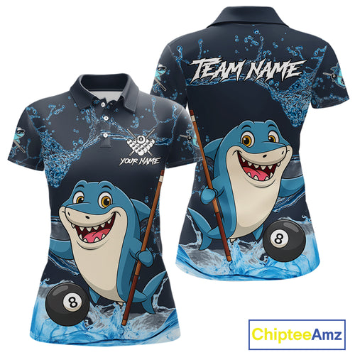 Blue Funny Shark 8 Ball Pool Billiard Shirt For Women Custom Billiard Team Jersey Polo & 1/4 Zip TDM4871