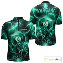 Load image into Gallery viewer, Turquoise Grim Reaper 8 Ball Men&#39;s Billiard Shirt Custom Thunder Lightning Pool Team Jersey TDM4872