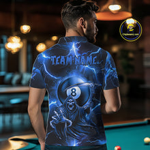 Load image into Gallery viewer, Personalized Blue Grim Reaper 8 Ball Men&#39;s Billiard Shirt Custom Thunder Lightning Pool Team Jersey TDM4873