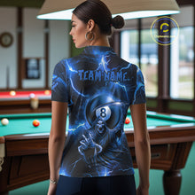 Load image into Gallery viewer, Personalized Blue Grim Reaper 8 Ball Women&#39;s Billiard Shirt Custom Thunder Lightning Pool Team Jersey TDM4873