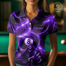 Load image into Gallery viewer, Purple Grim Reaper 8 Ball Women&#39;s Billiard Shirt Custom Thunder Lightning Halloween Pool Team Jersey TDM4874