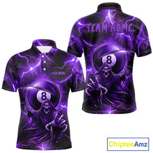 Load image into Gallery viewer, Purple Grim Reaper 8 Ball Men&#39;s Billiard Shirt Custom Thunder Lightning Halloween Pool Team Jersey TDM4874