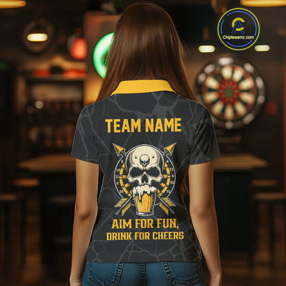 Funny Darts And Beer Aim For Fun Drink For Cheer Custom Skull Dart Shirt For Women, Dart Team Jersey TDM4878