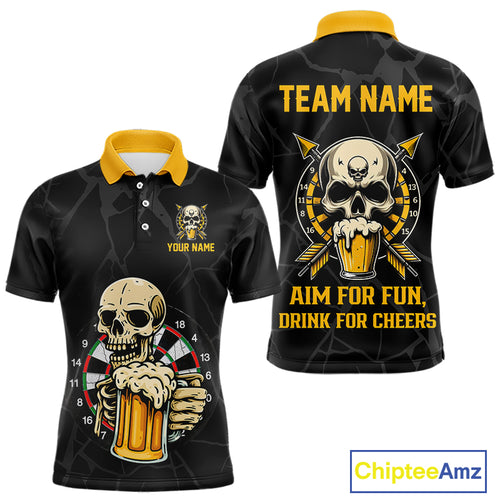 Funny Darts And Beer Aim For Fun Drink For Cheer Custom Skull Dart Shirt For Men, Dart Team Jersey TDM4878