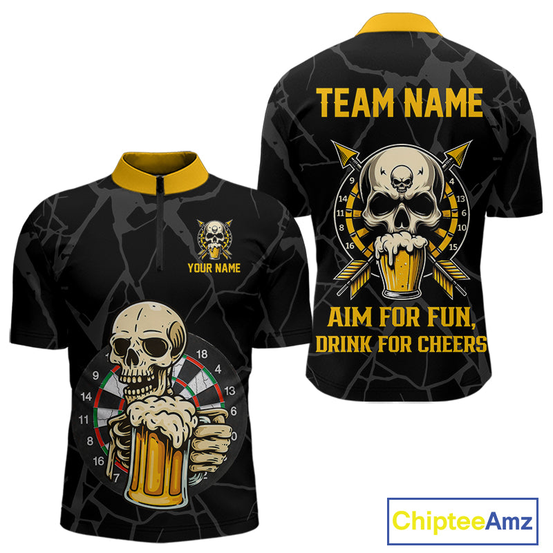 Funny Darts And Beer Aim For Fun Drink For Cheer Custom Skull Dart Shirt For Men, Dart Team Jersey TDM4878