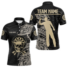 Load image into Gallery viewer, Gold And Black Tribal Pattern Custom Dart Shirts For Men, Skull Darts Team Shirts Dart Jerseys TDM3318