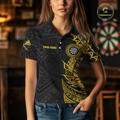 Personalized Yellow Tribal Darts Polo & Quarter Zip Custom Dart Shirts For Women Dart Jerseys TDM5568
